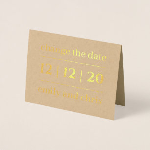 Tarjeta Con Relieve Metalizado Moderno y simple cambio de fecha Boda Gold Kraft