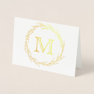 Tarjeta Con Relieve Metalizado Monograma de hojas de oro