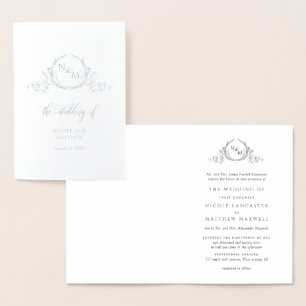Tarjeta Con Relieve Metalizado Monograma elegante de Relieve metalizado plateado