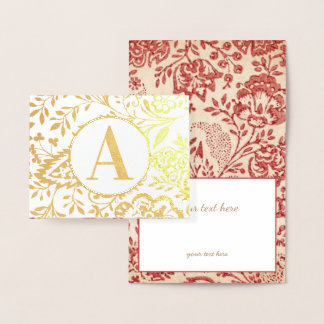 Tarjeta Con Relieve Metalizado Monograma elegante dorado o plateado rojo floral
