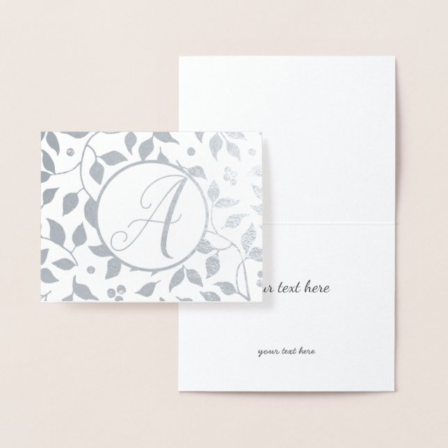 Tarjeta Con Relieve Metalizado Monograma floral elegante de oro o plata (Demostración)