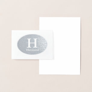 Tarjeta Con Relieve Metalizado Monograma HAMbyWG con óvalo