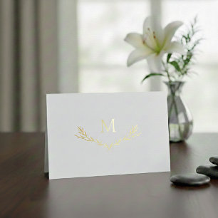 Tarjeta Con Relieve Metalizado Monograma Wreath personalizado inicial