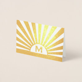 Tarjeta Con Relieve Metalizado Monogramado Sunrise Simple Elegant Folleto Nota