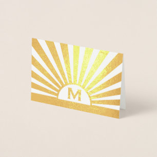 Tarjeta Con Relieve Metalizado Monogramado Sunrise Simple Elegant Folleto Nota