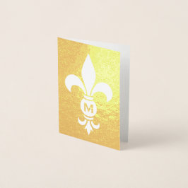 Tarjeta Con Relieve Metalizado Monogramed Fleur De Lis Elegant Folleto Nota