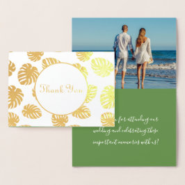 Tarjeta Con Relieve Metalizado Monstera Tropical Boda Gracias