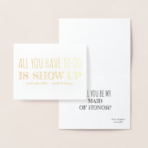 Tarjeta Con Relieve Metalizado Mostrar arriba   Divertida dama de honor / emplead