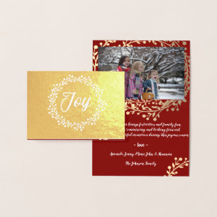 Tarjeta Con Relieve Metalizado Mountain Ash Wreath Joy Family Photo Burgundy Gold