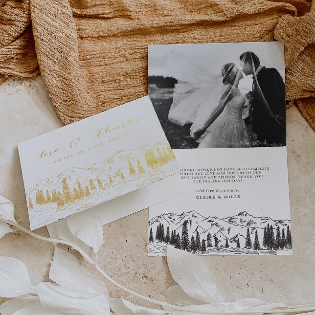 Tarjeta Con Relieve Metalizado Mountain Sketch Boda Gracias (Subido por el creador)