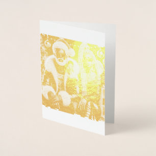 Tarjeta Con Relieve Metalizado Mr. y Mrs. Santa Folded Greeting Card