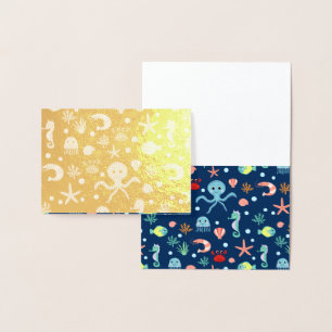 Tarjeta Con Relieve Metalizado Mundo Marino