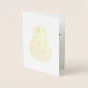 Tarjeta Con Relieve Metalizado Muñeco de nieve que lleva una bufanda amarilla