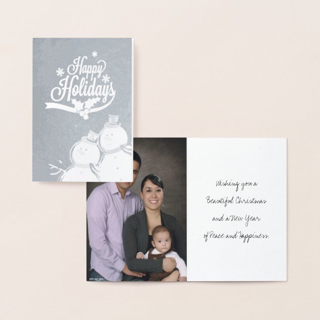 Tarjeta Con Relieve Metalizado Muñeco de nieve Retro Felices Fiestas (Demostración)