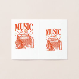 Tarjeta Con Relieve Metalizado Music Is Life Vintage Design