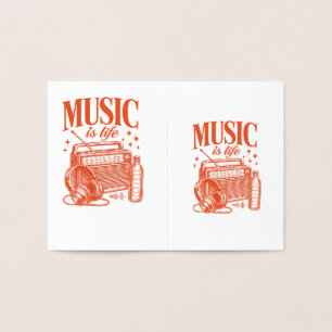 Tarjeta Con Relieve Metalizado Music Is Life Vintage Design