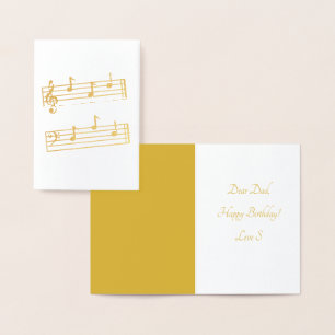 TARJETA CON RELIEVE METALIZADO MUSICAL DAD NOTES TREBLE BASS CLEF STAVS PADRE