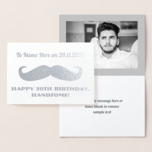 Tarjeta Con Relieve Metalizado Mustache Happy Birday Handsome Humorous Silver