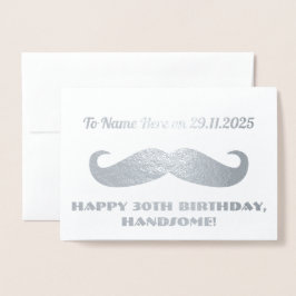 Tarjeta Con Relieve Metalizado Mustache Happy Birday Handsome Humorous Silver