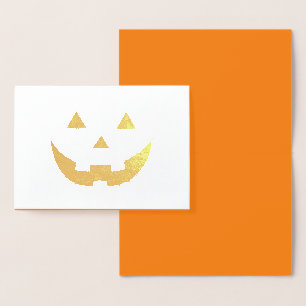 Tarjeta Con Relieve Metalizado Naranja lindo jack o lantern divertido Halloween