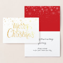 Tarjeta Con Relieve Metalizado Navidad Copos de Nieve Chic Script Dorado