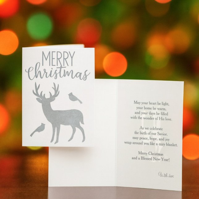 Tarjeta Con Relieve Metalizado Navidad entre los renos plateados y el cardenal Me (Subido por el creador)
