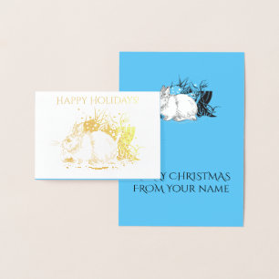 Tarjeta Con Relieve Metalizado navidades blancos Rabbit Hare