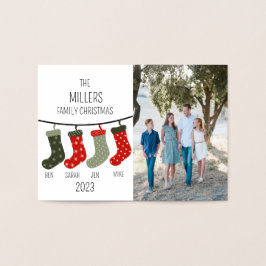 Tarjeta Con Relieve Metalizado Navidades calcetines en familia de cuatro