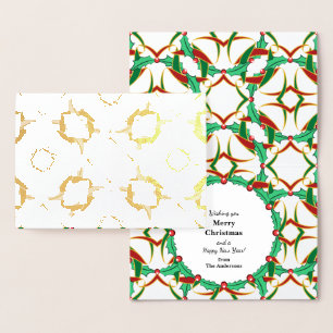 Tarjeta Con Relieve Metalizado Navidades celtas Holly Wreath Pattern Personalizad