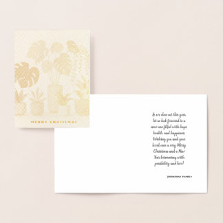Tarjeta Con Relieve Metalizado Navidades Cream Green Potted Plants
