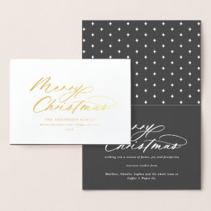 Tarjeta Con Relieve Metalizado Navidades de escritura elegantes de la tipografía