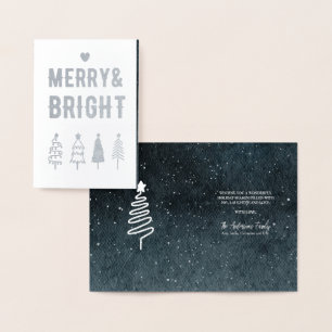 Tarjeta Con Relieve Metalizado Navidades de familia Merry Bright Modern Pine Tree