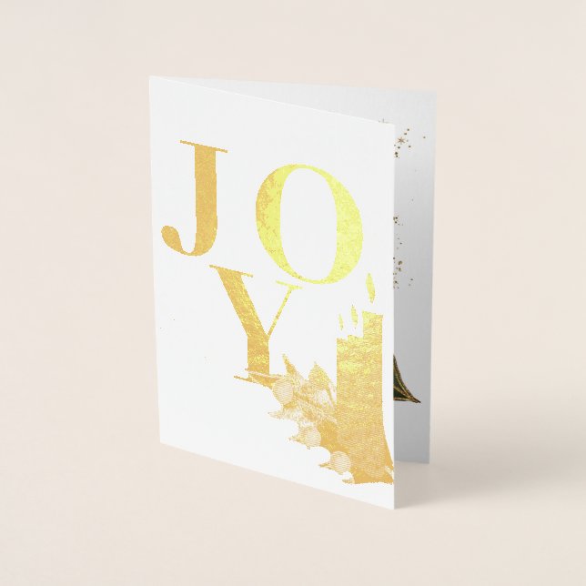 Tarjeta Con Relieve Metalizado Navidades de Joy Golden Candles Holly Berries (Anverso)
