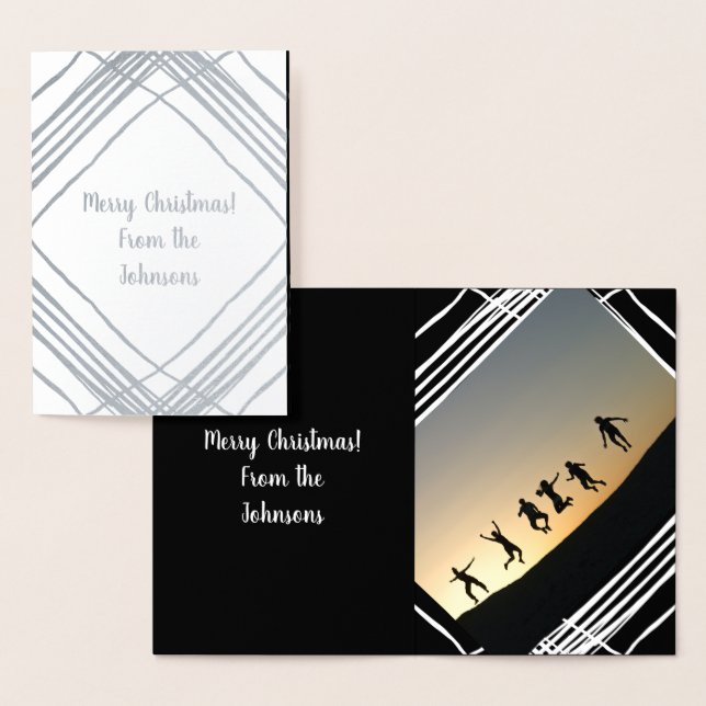 Tarjeta Con Relieve Metalizado Navidades de la familia de fotos en blanco y negro (Demostración)