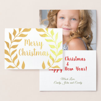 Tarjeta Con Relieve Metalizado Navidades de Laurel Wreath Foto Real Gold