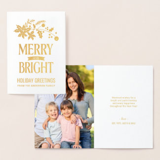 Tarjeta Con Relieve Metalizado Navidades de Merry y Bright Poinsettia y Holly