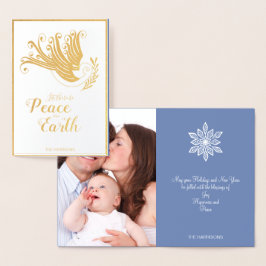 Tarjeta Con Relieve Metalizado Navidades de Peace on Earth Dove Foto Gold