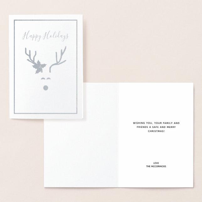 Tarjeta Con Relieve Metalizado Navidades de plata modernos renos Felices vacacion (Demostración)