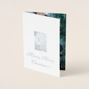 Tarjeta Con Relieve Metalizado Navidades de Silver Meowy, texto fotográfico, hága