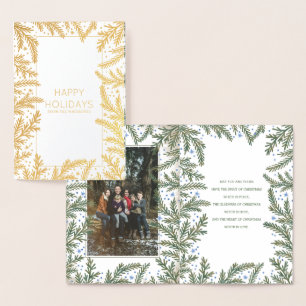 Tarjeta Con Relieve Metalizado Navidades de Winter Fir Branches Foto de vacacio