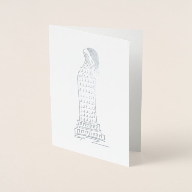 Tarjeta Con Relieve Metalizado Navidades del NYC Santa Hat Skyscraper en Nueva Yo (Anverso)