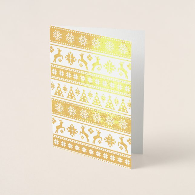 Tarjeta Con Relieve Metalizado Navidades Festividad Patrón Nórdico Acogedor (Anverso)