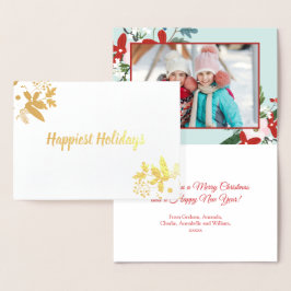 Tarjeta Con Relieve Metalizado Navidades Floral Red Aqua Holiday Photo