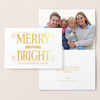 Tarjeta Con Relieve Metalizado Navidades merry y brillantes Holiday Bold Retro