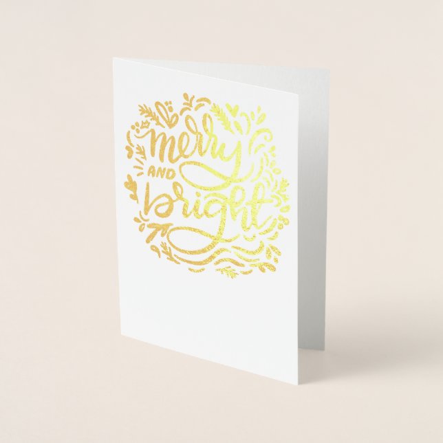 Tarjeta Con Relieve Metalizado Navidades merry y brillantes manchados de oro (Anverso)