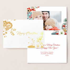 Tarjeta Con Relieve Metalizado Navidades modernos floridos foto de follaje