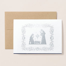 Tarjeta Con Relieve Metalizado Navidades Natividad Escenario Lujo
