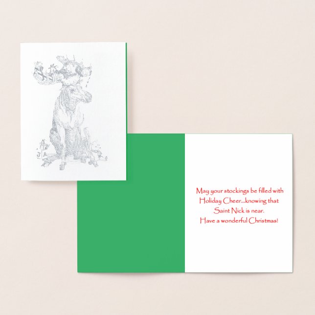 Tarjeta Con Relieve Metalizado Navidades sentando alce con regalos caprichosos (Demostración)