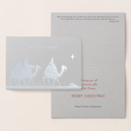 Tarjeta Con Relieve Metalizado Navidades Silver Magi y Star