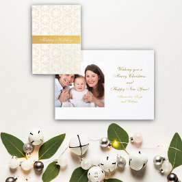 Tarjeta Con Relieve Metalizado Navidades Snowflakes Gold Personalizado Foto